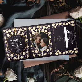 Monografische Hochzeit von Sword & Shield Dreifach Gefaltete Einladung