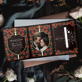 Monografische Hochzeit von Sword & Shield Dreifach Gefaltete Einladung