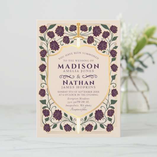 Monografische Hochzeit von Sword & Shield Einladung (Stehend Vorderseite)