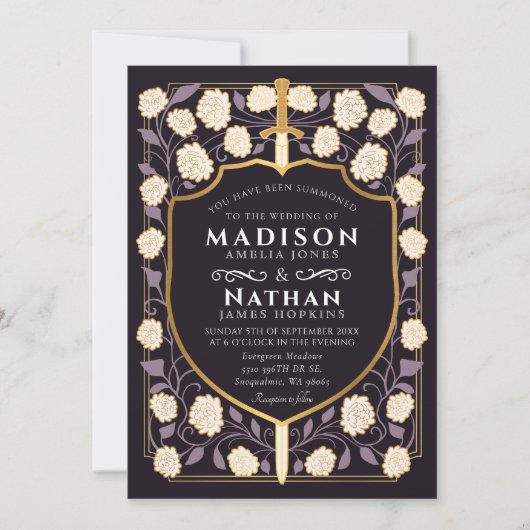 Monografische Hochzeit von Sword & Shield Einladung (Vorderseite)