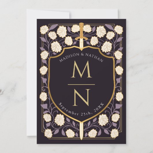 Monografische Hochzeit von Sword & Shield Einladung (Rückseite)