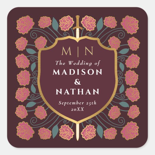 Monografische Hochzeit von Sword & Shield Quadratischer Aufkleber (Vorderseite)