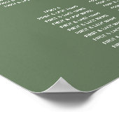 Monografische Hochzeitstabelle für moderne grüne M Poster (Ecke)