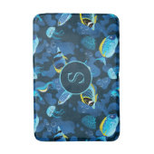 Monografische Illustration der blauen gelben tropi Badematte (Vorderseite Vertikal)