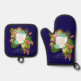 Monografische Navy Ofenhandschuh & Topflappen-Set
