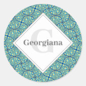 Monografische Starry Night on Sea Doodle Art Deco Runder Aufkleber (Vorderseite)