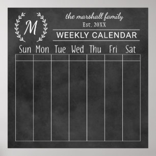 Monografischer Kalender der Chalkboard-Woche Poster