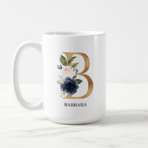 Monografischer Navy Blush Floral Letter "B" Person Kaffeetasse
