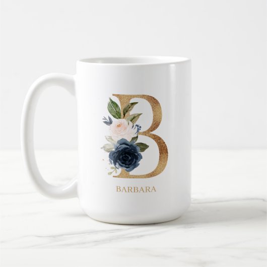 Monografischer Navy Blush Floral Letter "B" Person Kaffeetasse (Links)