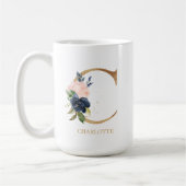Monografischer Navy Blush Floral Letter "C" Person Kaffeetasse (Links)