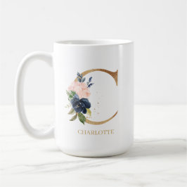 Monografischer Navy Blush Floral Letter "C" Person Kaffeetasse