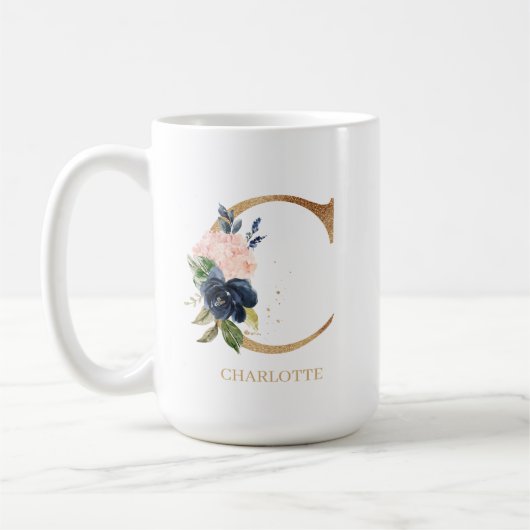 Monografischer Navy Blush Floral Letter "C" Person Kaffeetasse (Links)