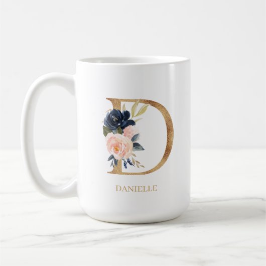 Monografischer Navy Blush Floral Letter "D" Person Kaffeetasse (Links)