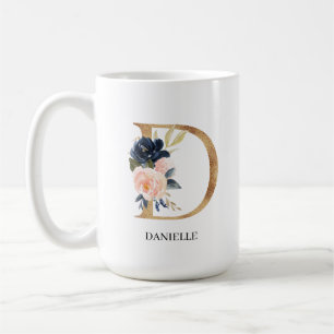 Monografischer Navy Blush Floral Letter "D" Person Kaffeetasse