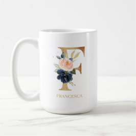 Monografischer Navy Blush Floral Letter "F" Person Kaffeetasse