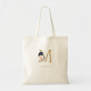Monografischer Navy Blush Floral Letter "M" Person Tragetasche