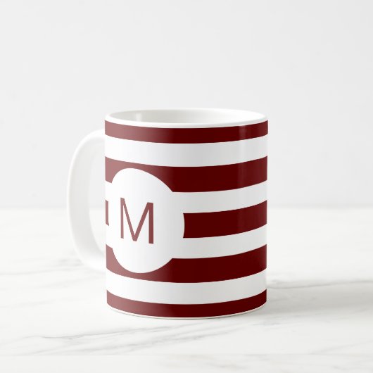 Monografisches Bugundy Striped (oder benutzerdefin Kaffeetasse (Vorderseite Links)