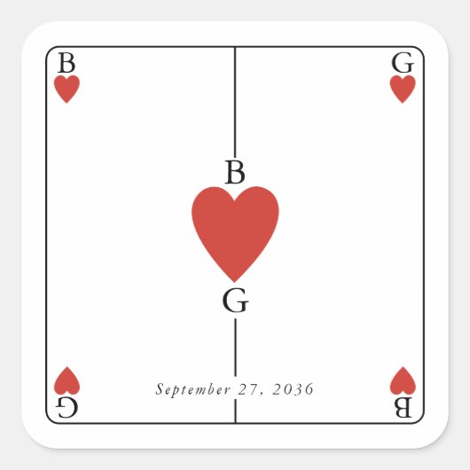 Monografisches Herz beim Kartenspielen Quadratischer Aufkleber (Vorderseite)