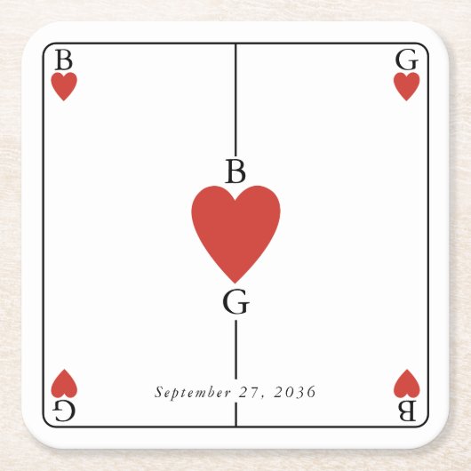 Monografisches Herz beim Kartenspielen Rechteckiger Pappuntersetzer (Vorderseite)