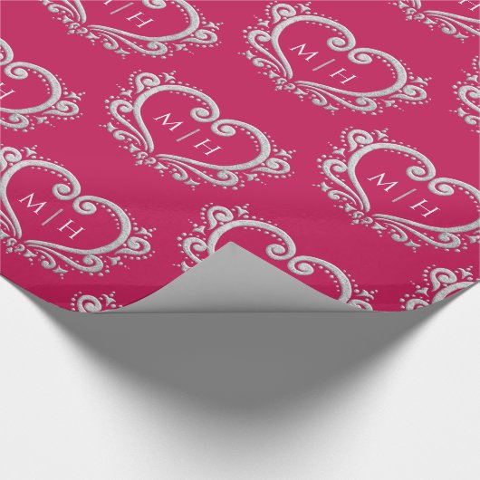 Monografisches Herz-Gold auf Beerenhochzeit Geschenkpapier (Ecke)