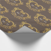 Monografisches Herzgold auf dunkelbrauner Hochzeit Geschenkpapier