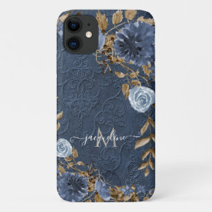 Monografisches Navy Floral Leaf Watercolor-Skript Case-Mate iPhone Hülle