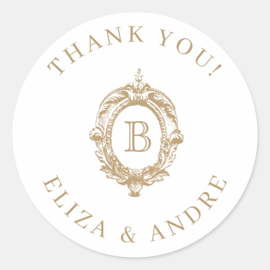 Monografisches Wappen-Hochzeitstil aus antiken Gol Runder Aufkleber (Vorderseite)