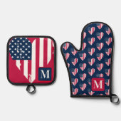 Monogram4th of July Independence Day Ofenhandschuh & Topflappen-Set (Vorderseite)