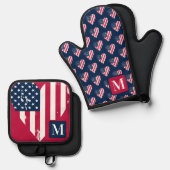 Monogram4th of July Independence Day Ofenhandschuh & Topflappen-Set (Vorderseite/Rückseite)
