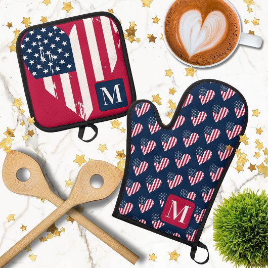 Monogram4th of July Independence Day Ofenhandschuh & Topflappen-Set
