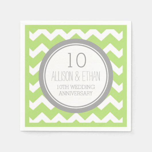 Monogram 10. Jubiläum Napkin Green Zickzack Serviette (Vorderseite)