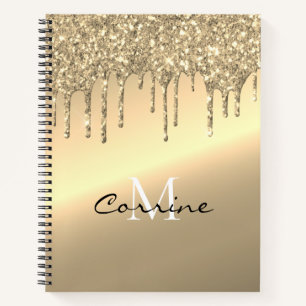 Monogram 14K Antiqu Gold Dripping Glitzer Metallic Notizblock
