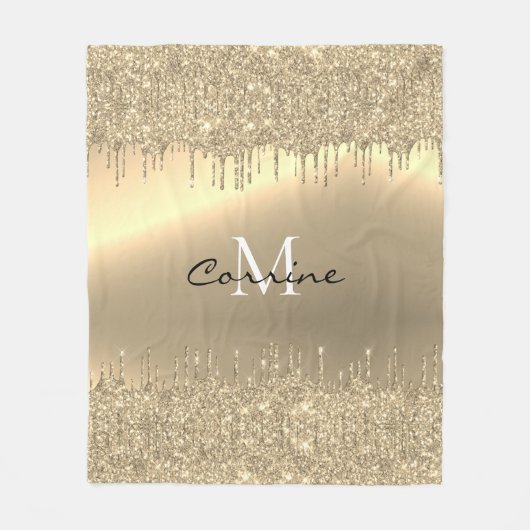 Monogram 14K Gold Dripping Glitzer Metallic Plush Fleecedecke (Vorderseite)