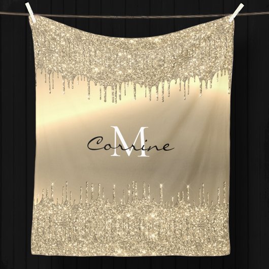 Monogram 14K Gold Dripping Glitzer Metallic Plush Fleecedecke