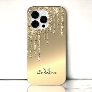 Monogram 14k Gold Side Dripping Glitzer Android + Case-Mate iPhone 14 Pro Max Hülle