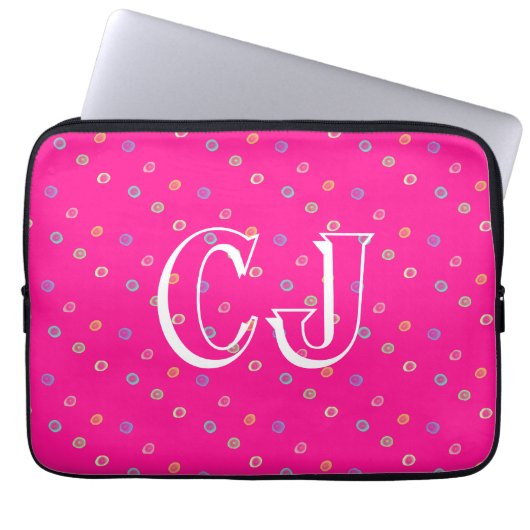 Monogram 2 Initials Hot Pink Polka Dots Laptopschutzhülle (Vorderseite)