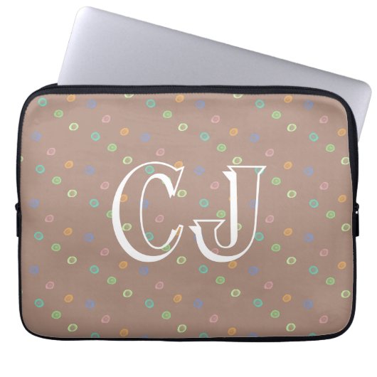 Monogram 2 Initials Trendy Beige Dots Pattern Laptopschutzhülle (Vorderseite)