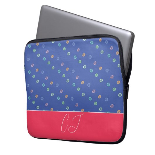 Monogram 2 Initials Trendy Blue Pattern Laptopschutzhülle (Vorderseite Links)