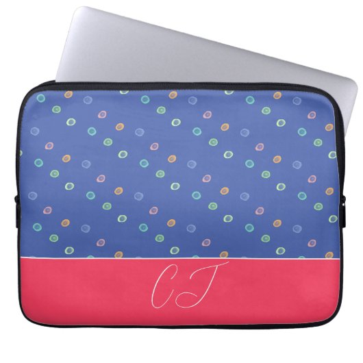 Monogram 2 Initials Trendy Blue Pattern Laptopschutzhülle (Vorderseite)