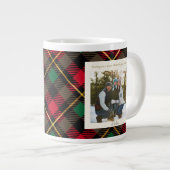 Monogram 2 Photo Rustic Green Red Plaid Christmas Jumbo-Tasse (Vorderseite Rechts)