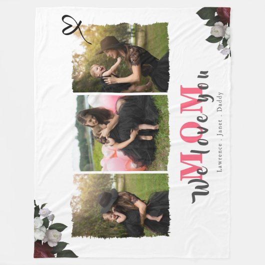 Monogram 3 Foto Collage Mutter Familie oder Hochze Fleecedecke (Vorderseite)
