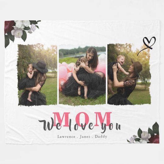 Monogram 3 Foto Collage Mutter Familie oder Hochze Fleecedecke (Vorderseite (Horizontal))