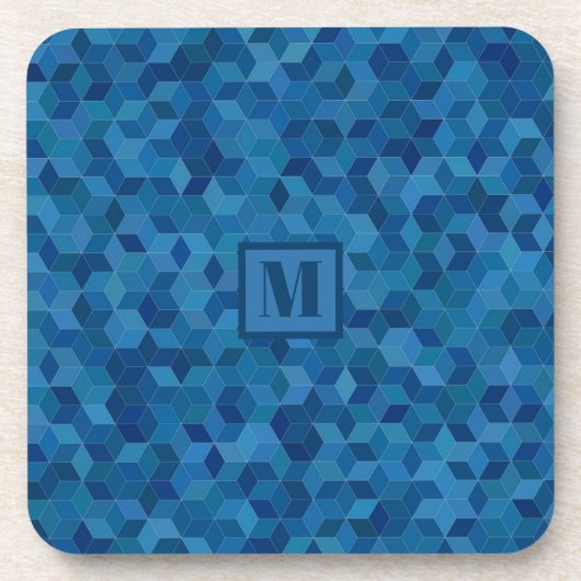Monogram 3D Blue Cube Muster Getränkeuntersetzer (Vorderseite)