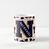 Monogram 3D Name Navy Blue Orange Yellow Niedlich Kaffeetasse (Mittel)