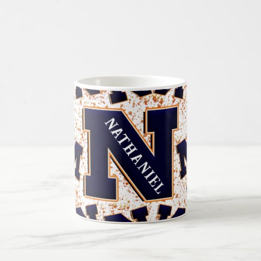 Monogram 3D Name Navy Blue Orange Yellow Niedlich Kaffeetasse (Mittel)