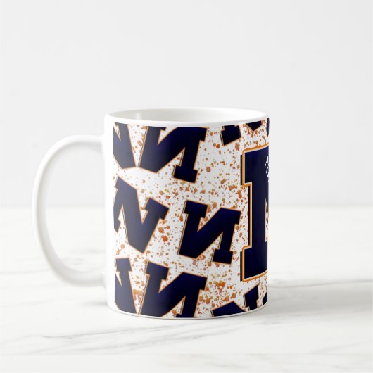 Monogram 3D Name Navy Blue Orange Yellow Niedlich  Kaffeetasse (Links)