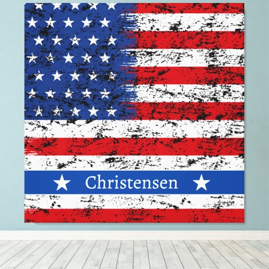 Monogram 4. July American Flag Patriotic Name Leinwanddruck (Insitu (Holzboden))