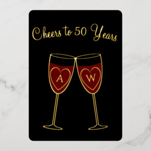 Monogram, 50-jähriges Jubiläum Weinbrille Cheers G Folieneinladung