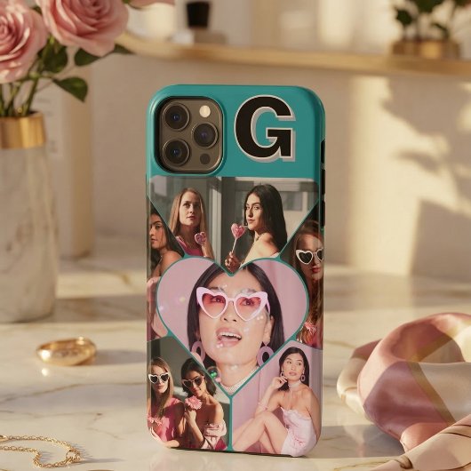 Monogram 6-Foto Collage Aquamarin iPhone Case