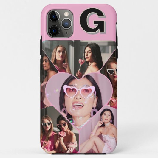 Monogram 6-Foto Collage Aquamarin iPhone Case (Rückseite)